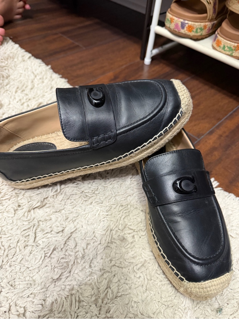 Coach Black Leather Espadrille Loafers - Classic Men’s Slip-Ons